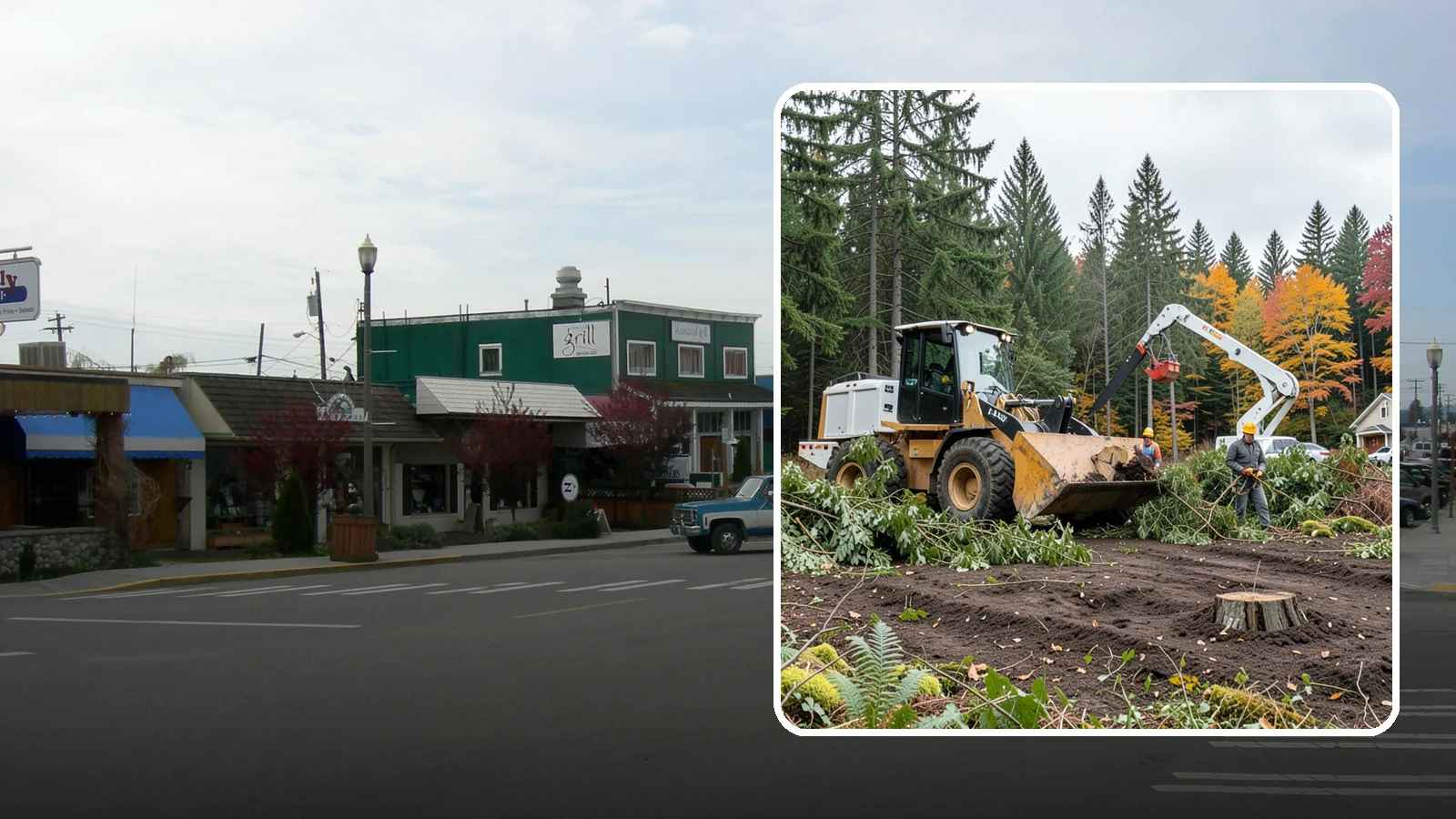 Lot clearing in Stanwood, Snohomish County, WA - The clearing of vegetation from a parcel of land.