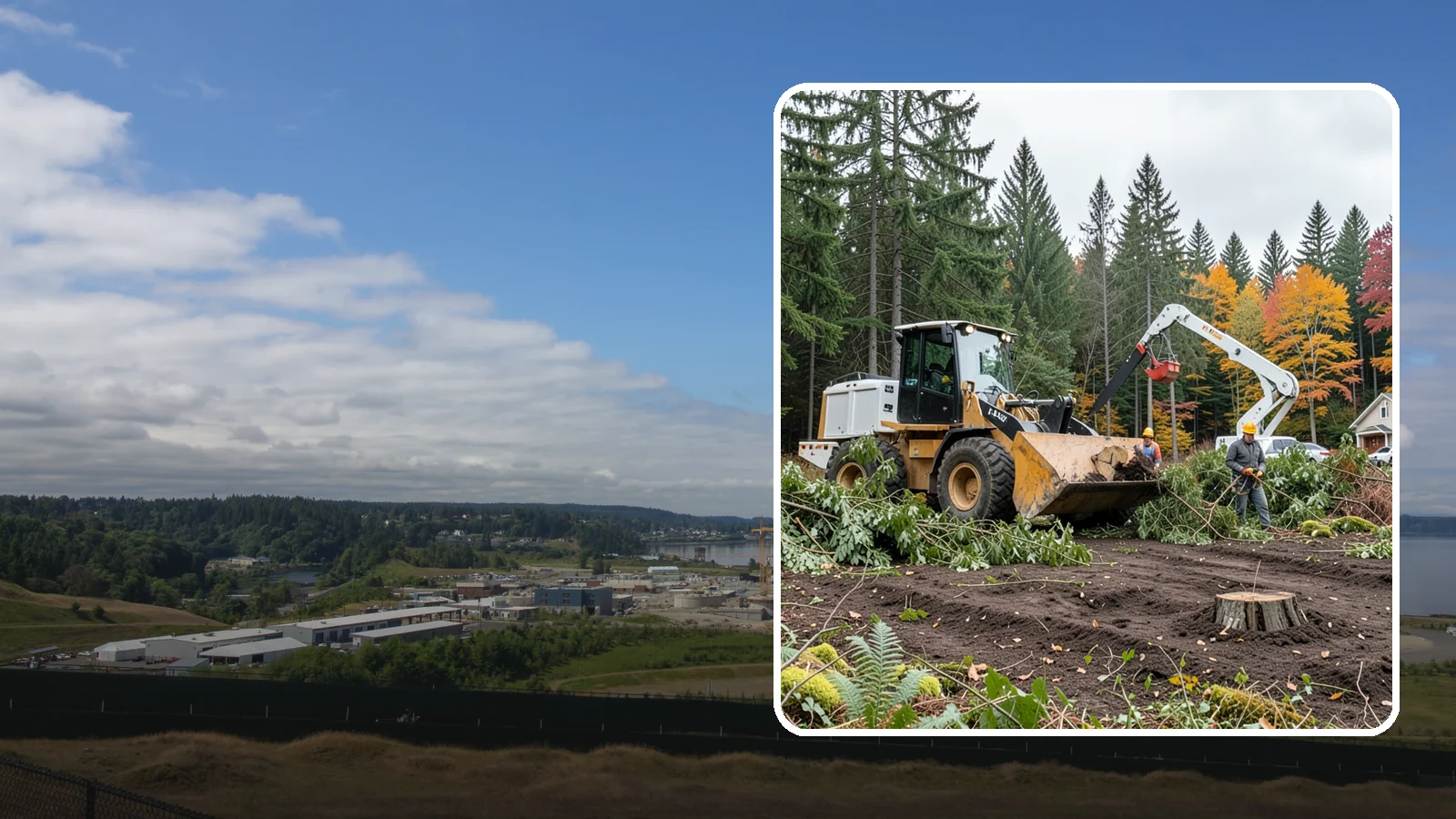 Lot clearing in University Place, Pierce County, WA - The clearing of vegetation from a parcel of land.