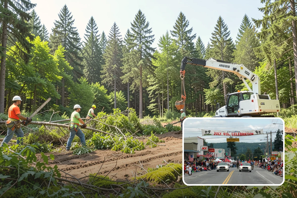 Lumber milling in Carnation, King County, WA - Turns removed wood and debris into usable products
