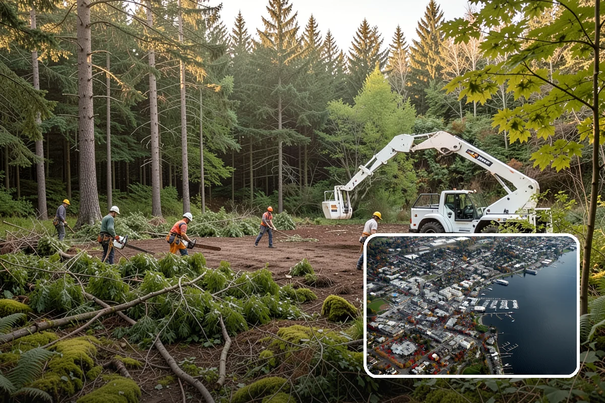 Lumber milling in Kirkland, King County, WA - Turns removed wood and debris into usable products