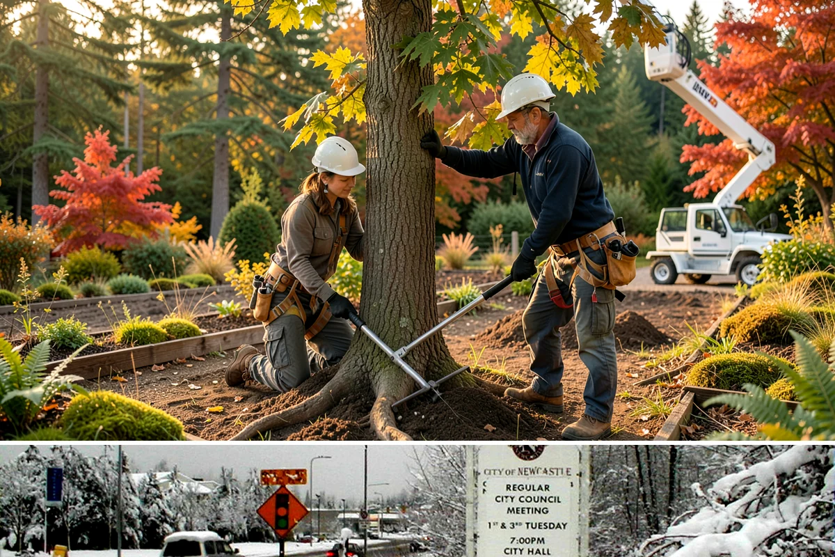 Lumber milling in Newcastle, King County, WA - Milling can generally occur year-round in the Puget Sound region but may be delayed during heavy rain or snow that compromises...