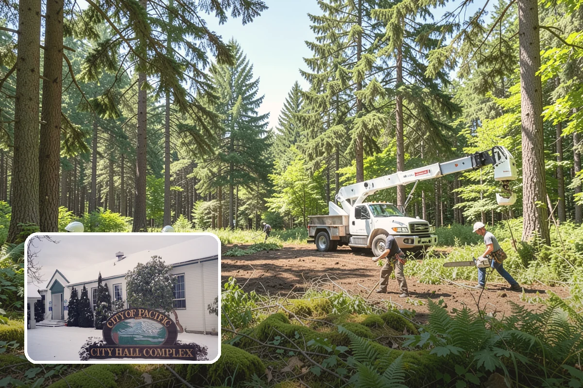 Lumber milling in Pacific, King County, WA - Turns removed wood and debris into usable products