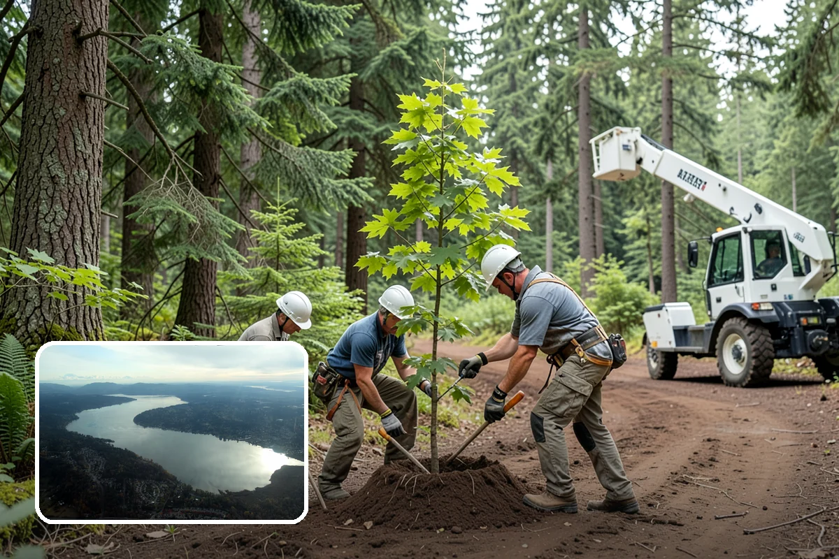 Lumber milling in Sammamish, King County, WA - Turns removed wood and debris into usable products