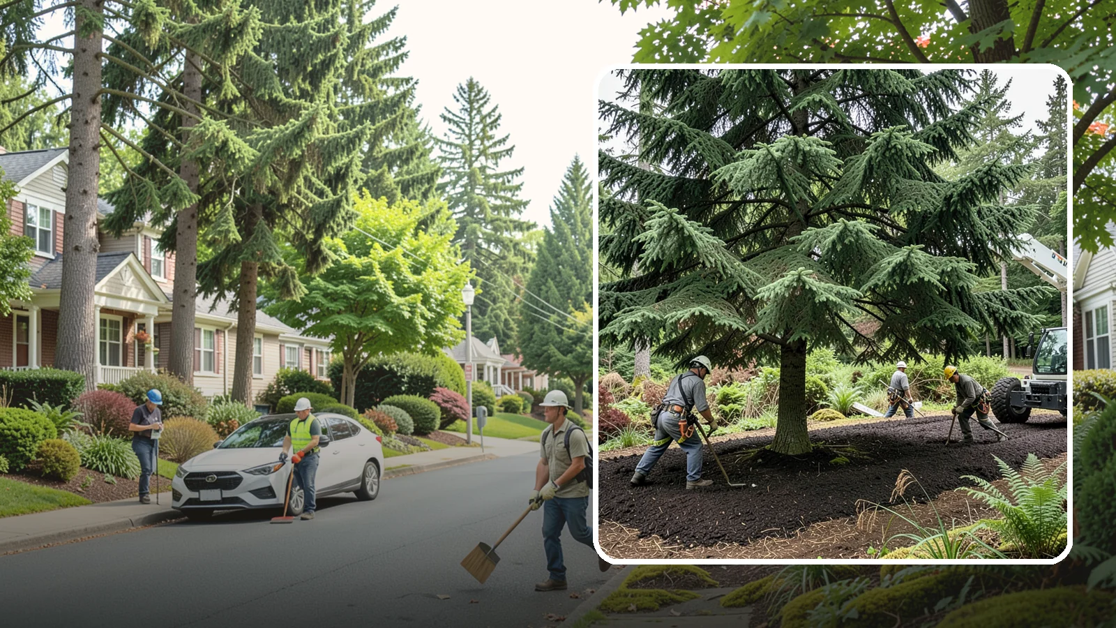 Mulching in Beaux Arts Village, King County, WA - The application of mulch over the root zone.