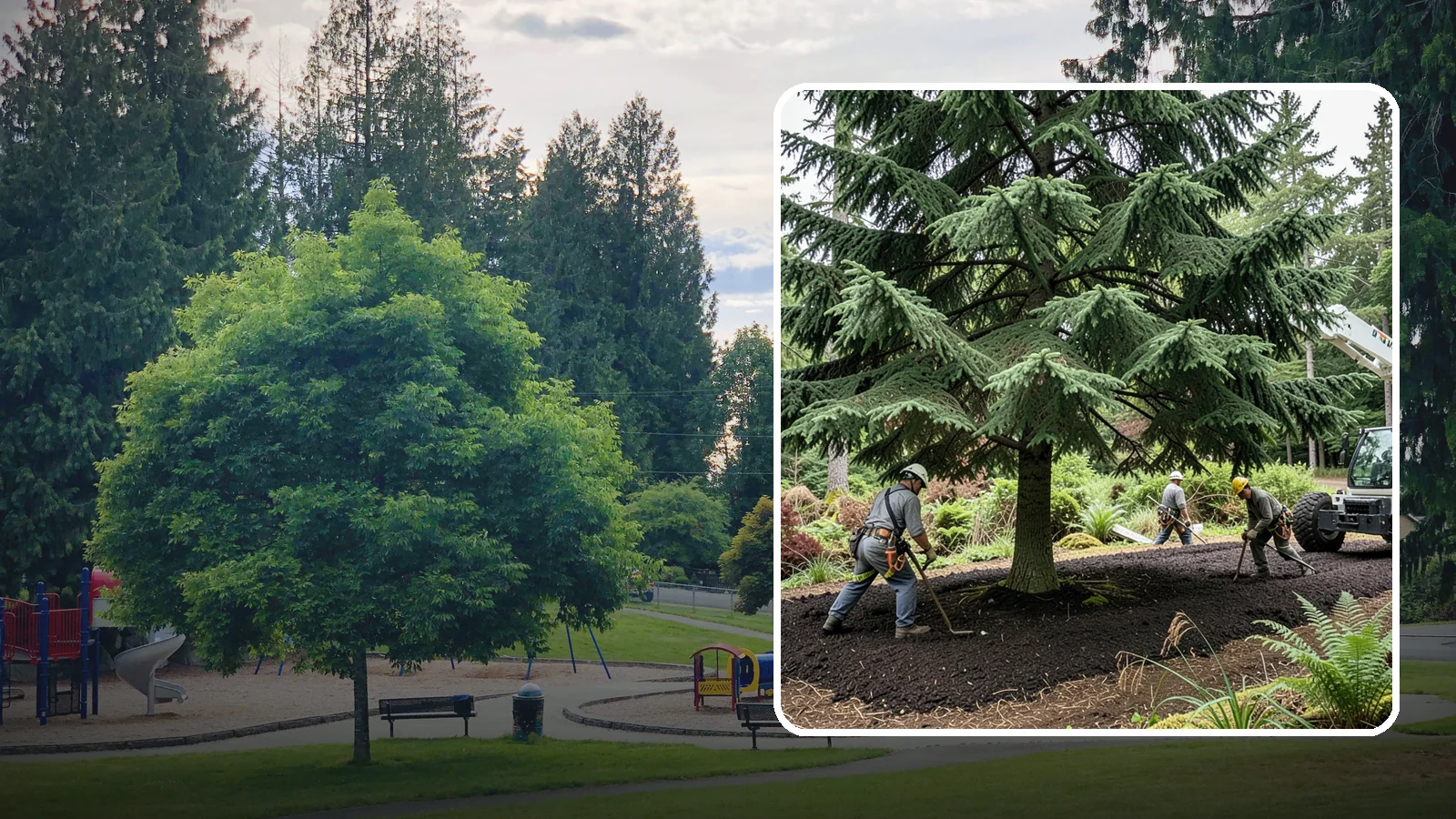 Mulching in Bonney Lake, Pierce County, WA - The application of mulch over the root zone.