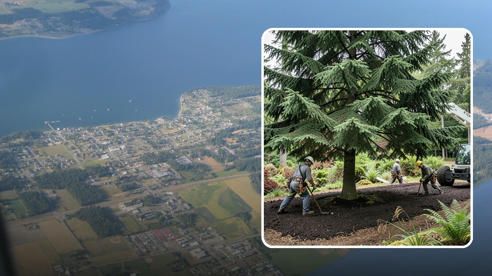 Mulching in Coupeville, Island County, WA - The application of mulch over the root zone.