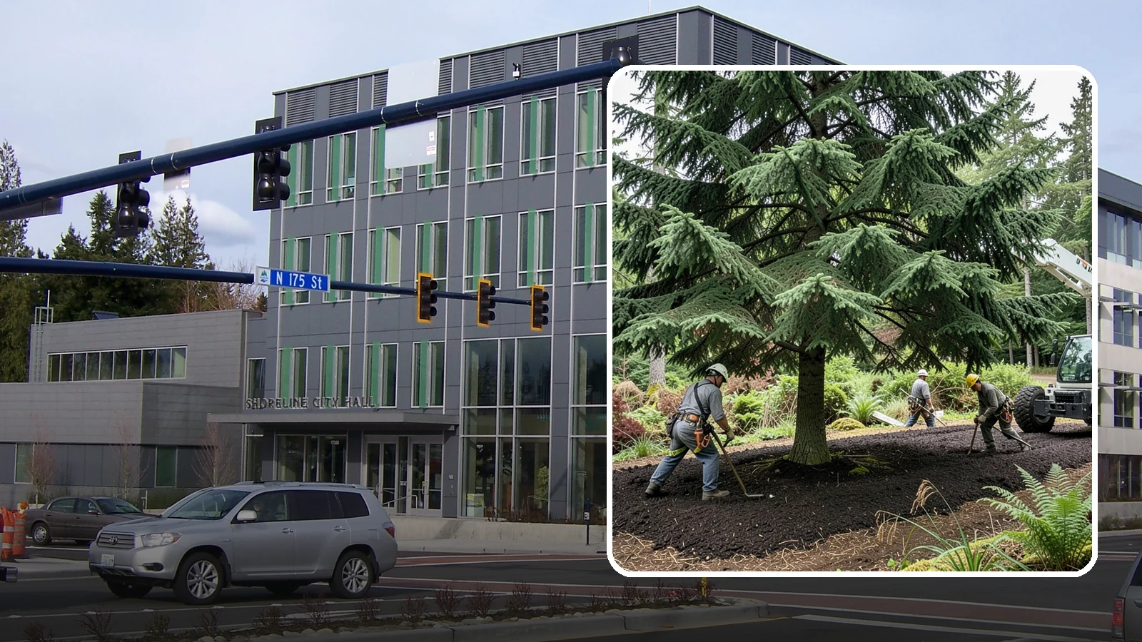 Mulching in Shoreline, King County, WA - The application of mulch over the root zone.