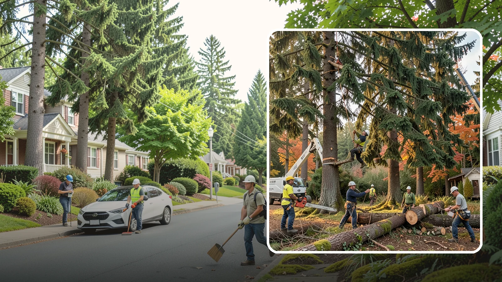 Multi-tree removal in Beaux Arts Village, King County, WA - The coordinated removal of several trees in a single project.