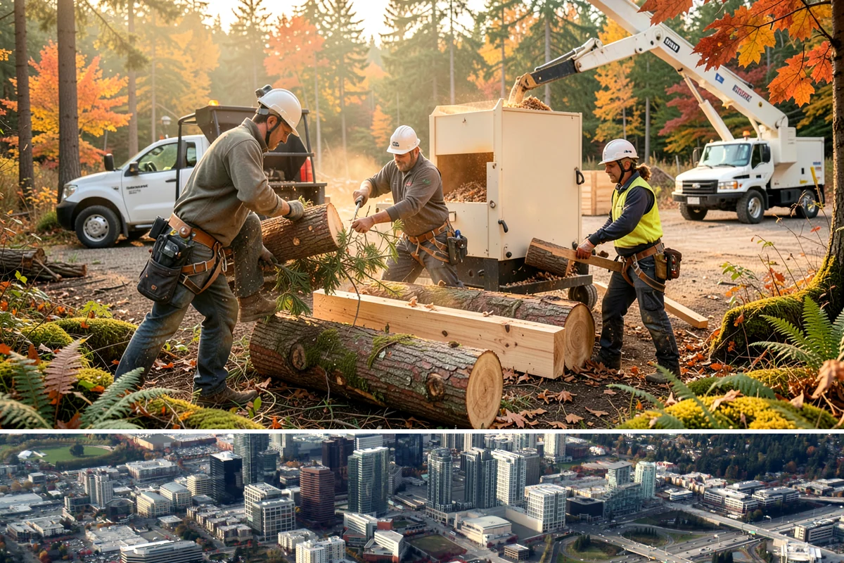Multi-tree removal in Bellevue, King County, WA - This service is best performed year-round in the Puget Sound climate provided that ground conditions allow equipment mobility...