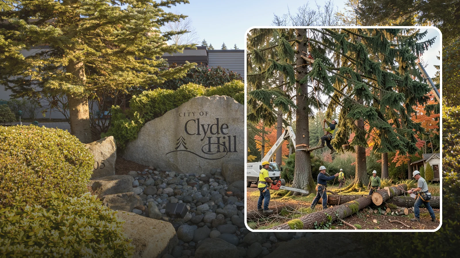 Multi-tree removal in Clyde Hill, King County, WA - The coordinated removal of several trees in a single project.