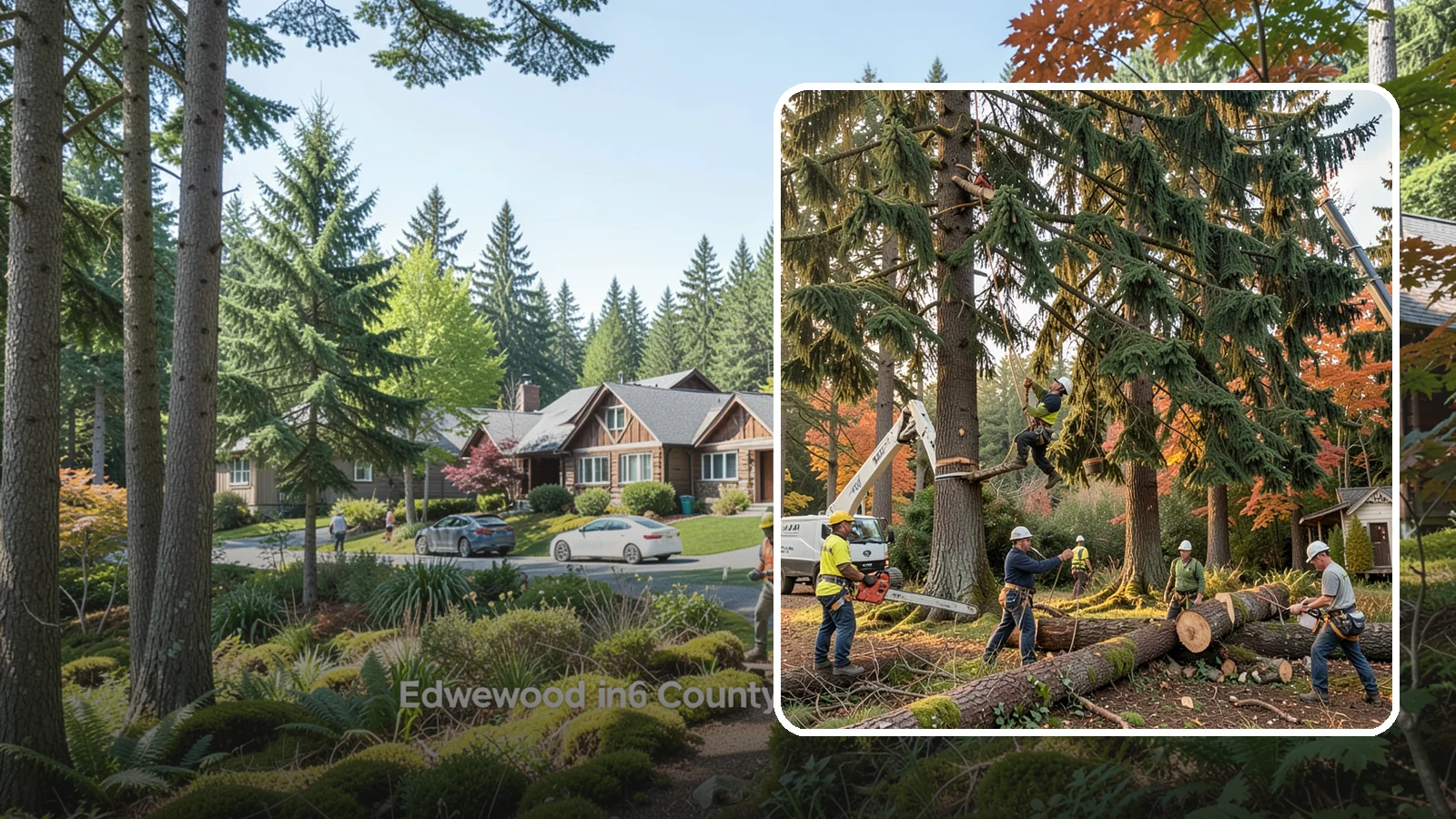 Multi-tree removal in Edgewood, Pierce County, WA - The coordinated removal of several trees in a single project.