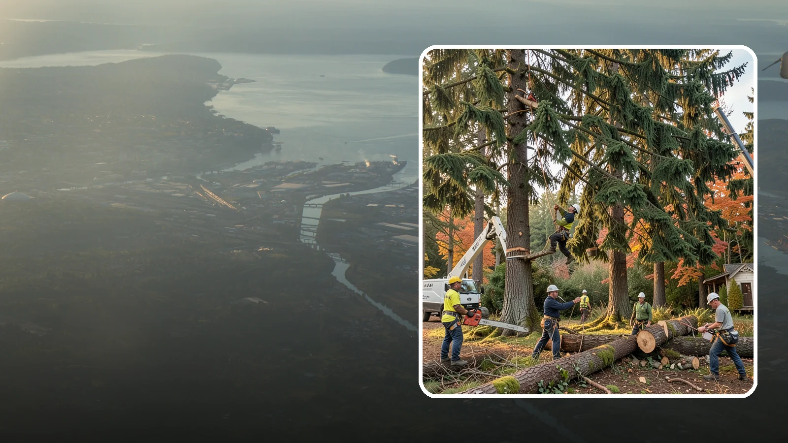 Multi-tree removal in Fife, Pierce County, WA - The coordinated removal of several trees in a single project.