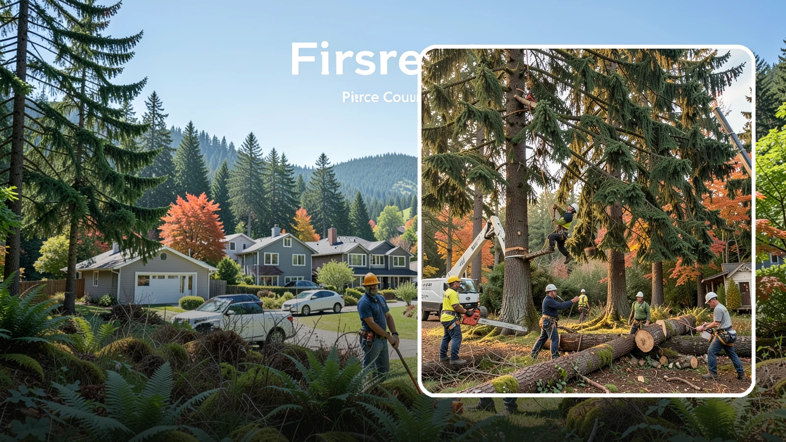 Multi-tree removal in Fircrest, Pierce County, WA - The coordinated removal of several trees in a single project.