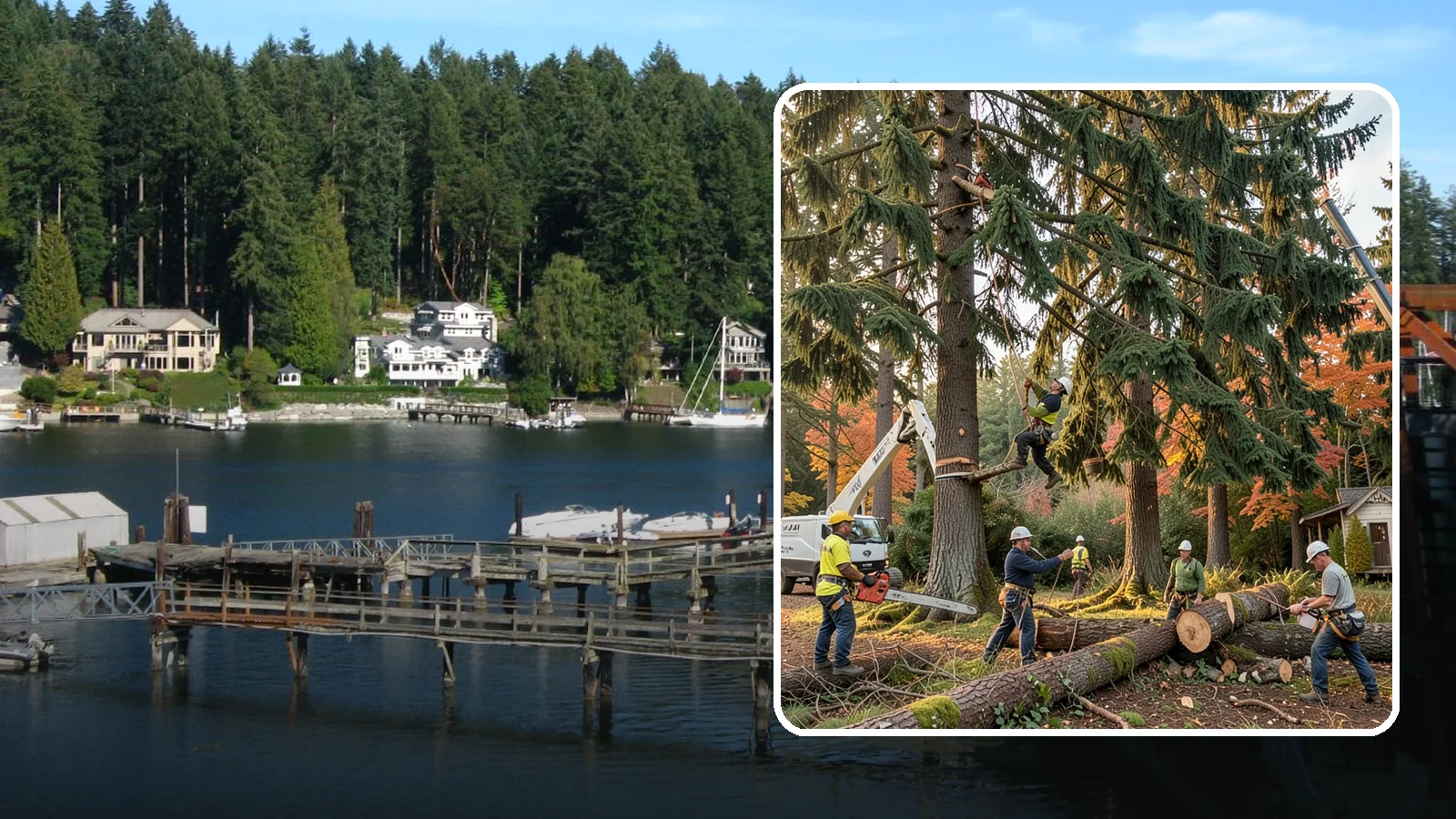Multi-tree removal in Gig Harbor, Pierce County, WA - The coordinated removal of several trees in a single project.