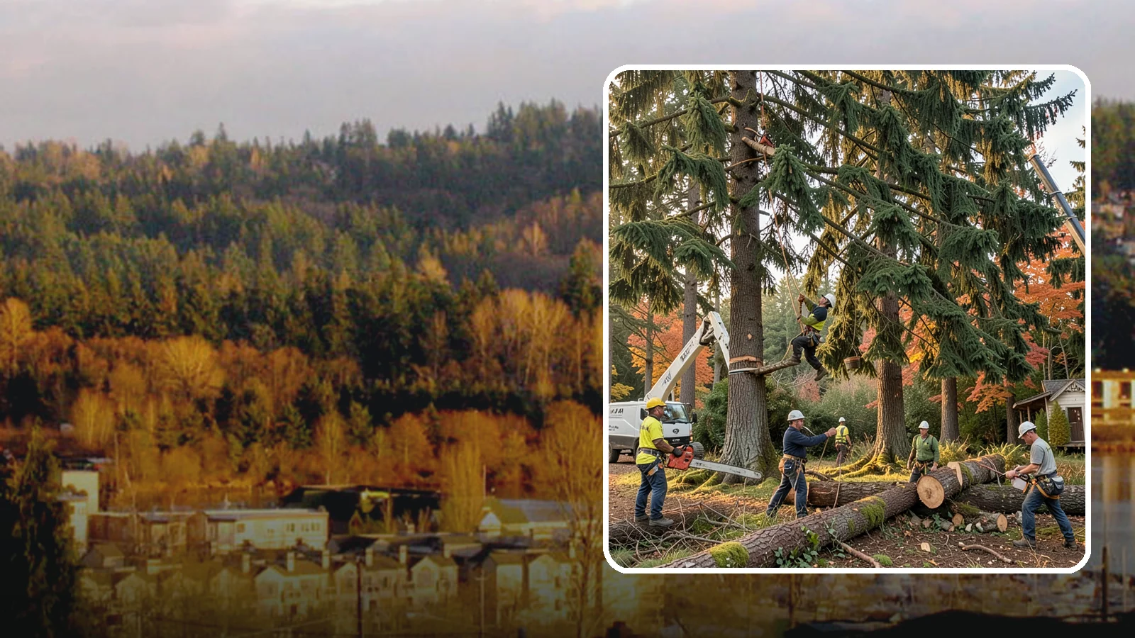 Multi-tree removal in Kenmore, King County, WA - The coordinated removal of several trees in a single project.