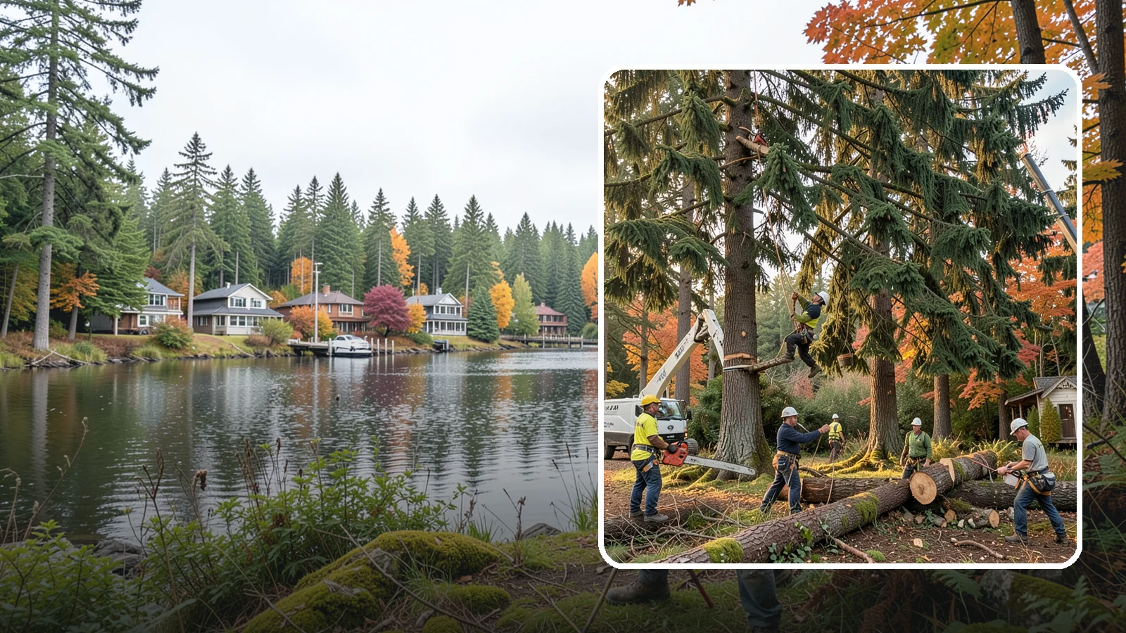 Multi-tree removal in La Conner, Skagit County, WA - The coordinated removal of several trees in a single project.