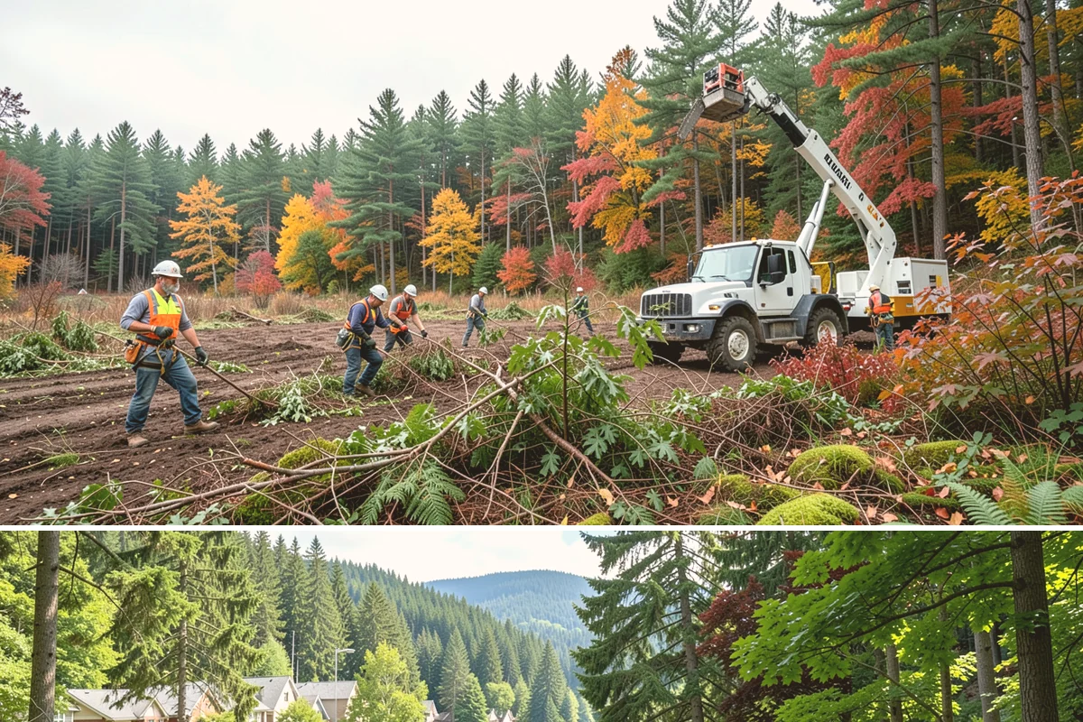 Multi-tree removal in Lake Forest Park, King County, WA - This service is best performed year-round in the Puget Sound climate provided that ground conditions allow equipment mobility...