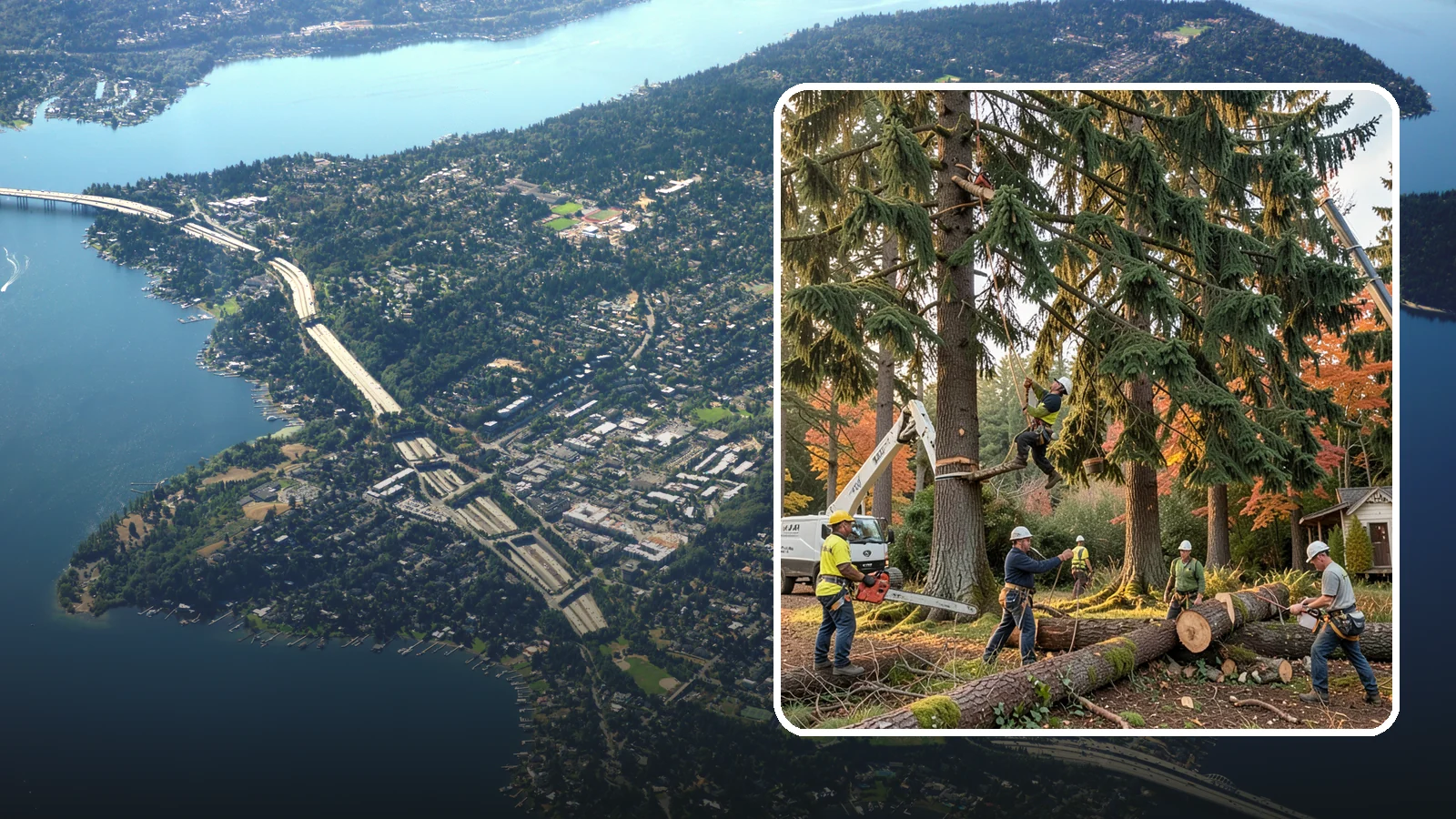 Multi-tree removal in Mercer Island, King County, WA - The coordinated removal of several trees in a single project.