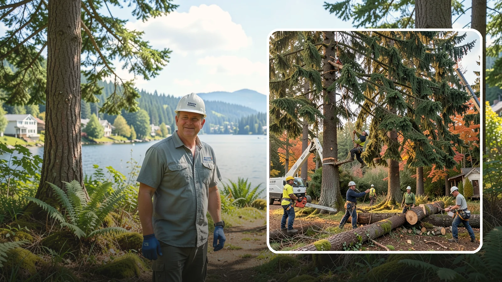 Multi-tree removal in Milton, King County, WA - The coordinated removal of several trees in a single project.