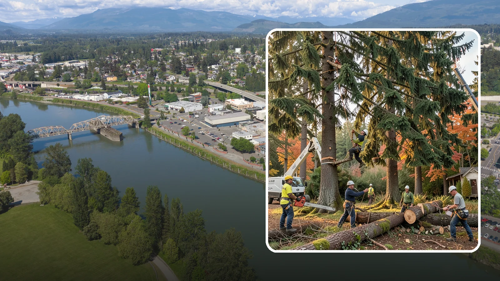 Multi-tree removal in Mount Vernon, Skagit County, WA - The coordinated removal of several trees in a single project.