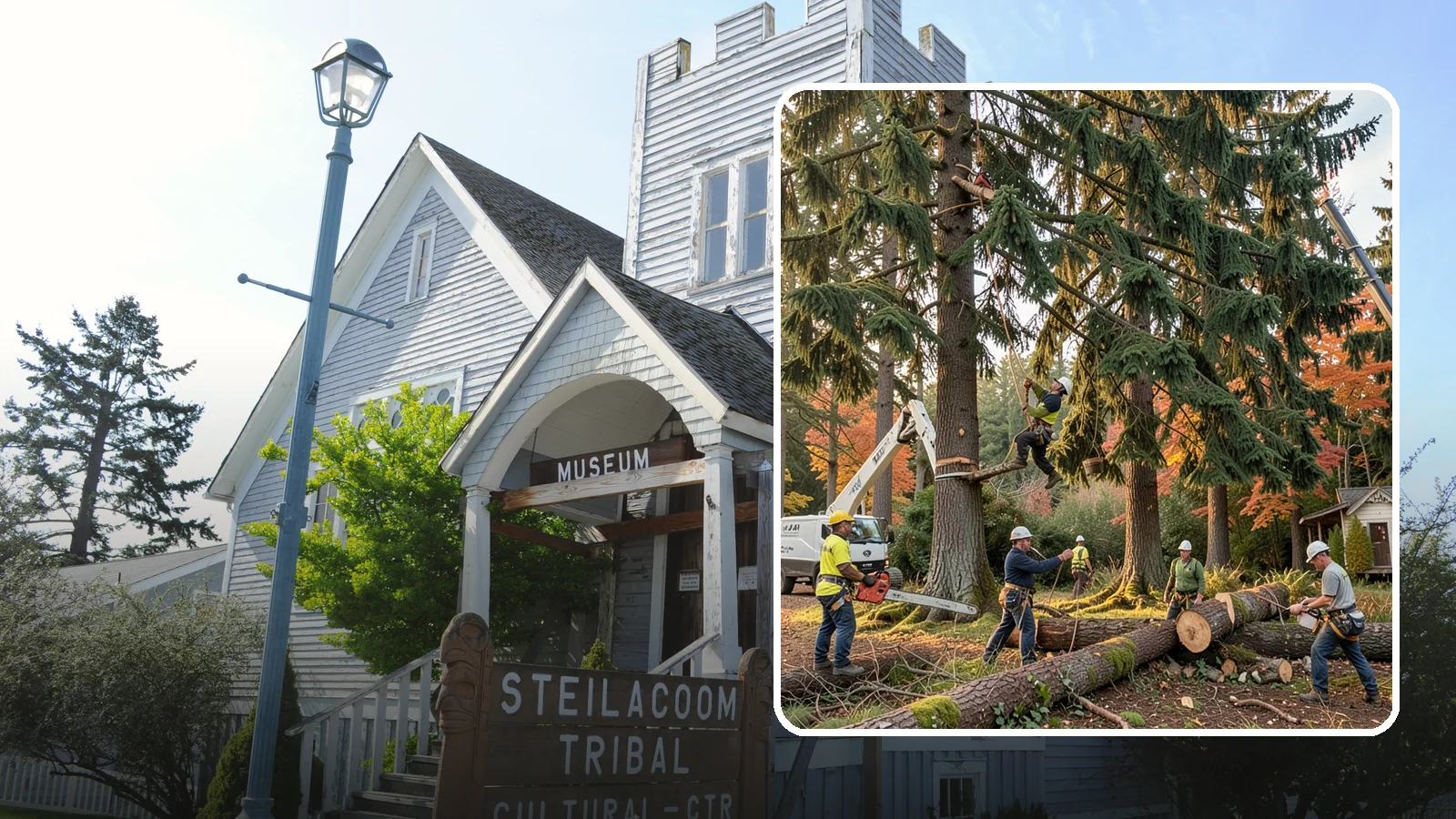 Multi-tree removal in Steilacoom, Pierce County, WA - The coordinated removal of several trees in a single project.