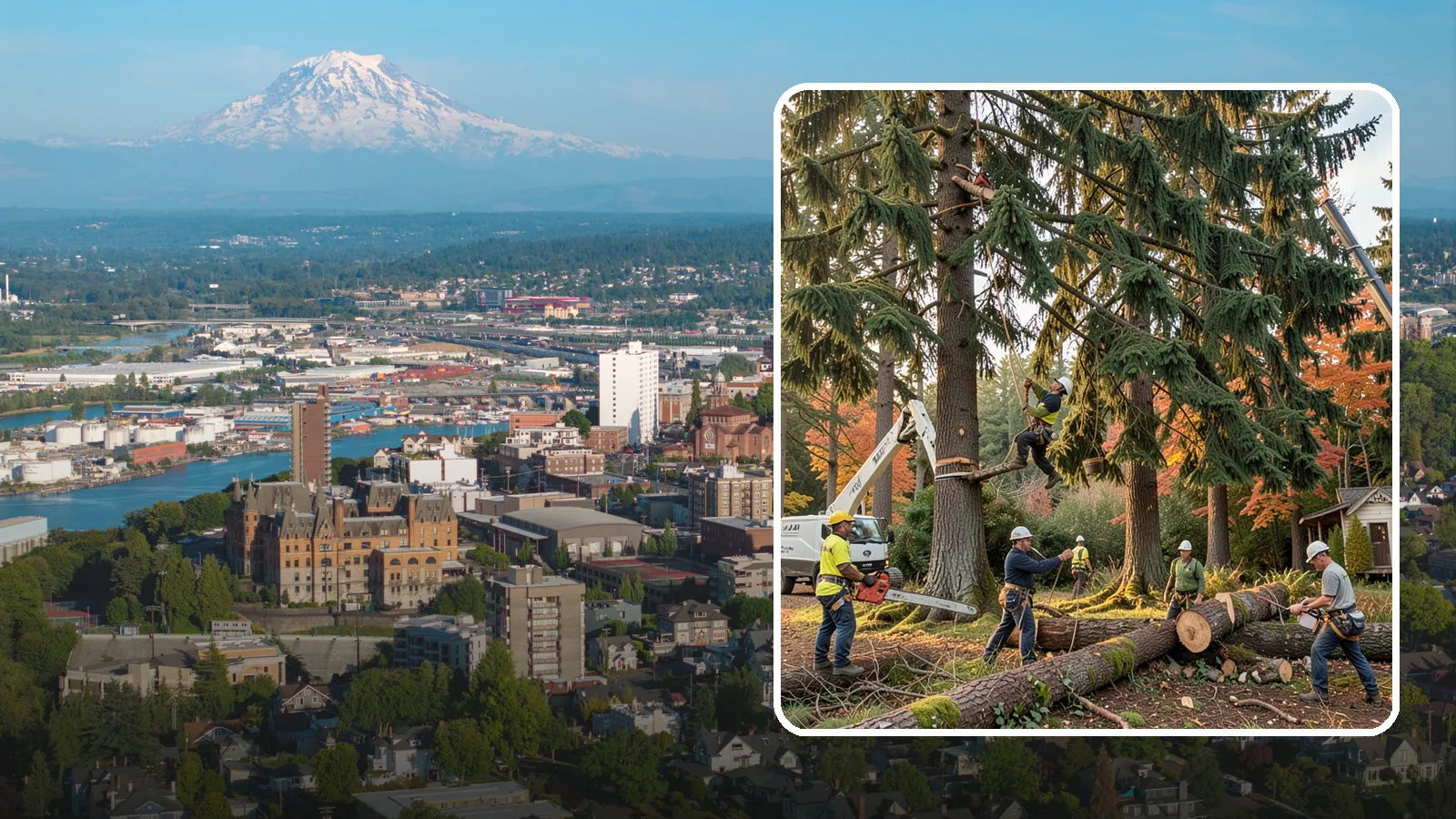 Multi-tree removal in Tacoma, Pierce County, WA - The coordinated removal of several trees in a single project.