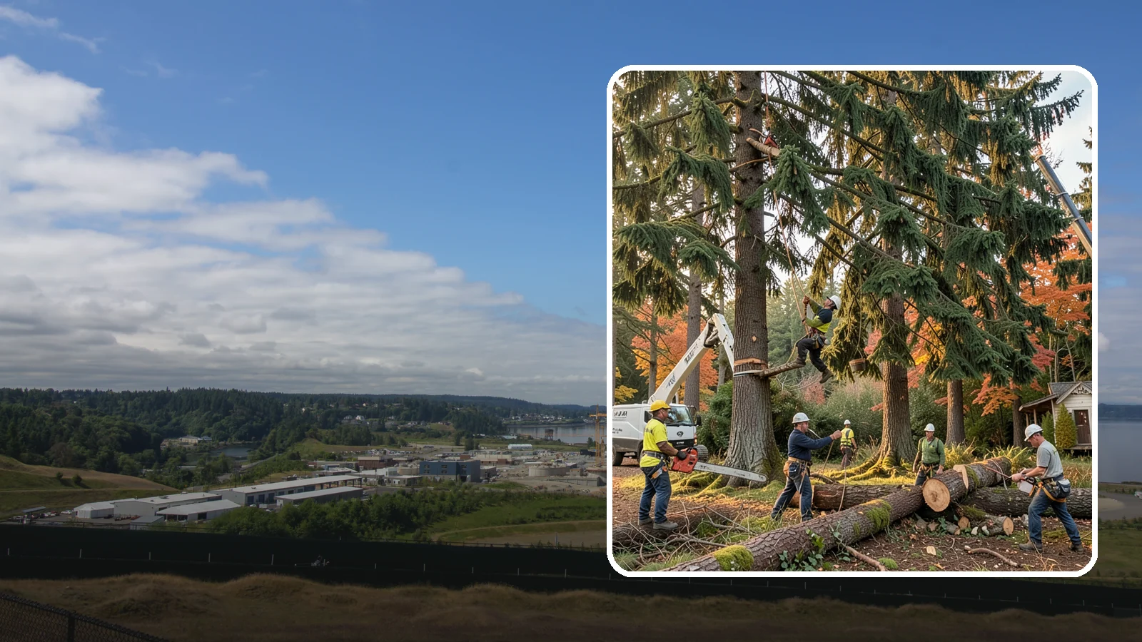 Multi-tree removal in University Place, Pierce County, WA - The coordinated removal of several trees in a single project.