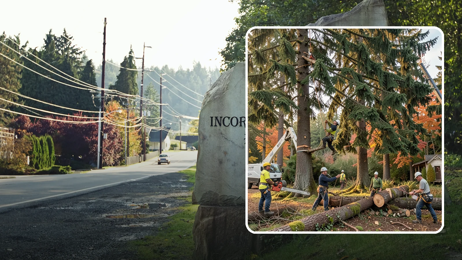 Multi-tree removal in Wilkeson, Pierce County, WA - The coordinated removal of several trees in a single project.