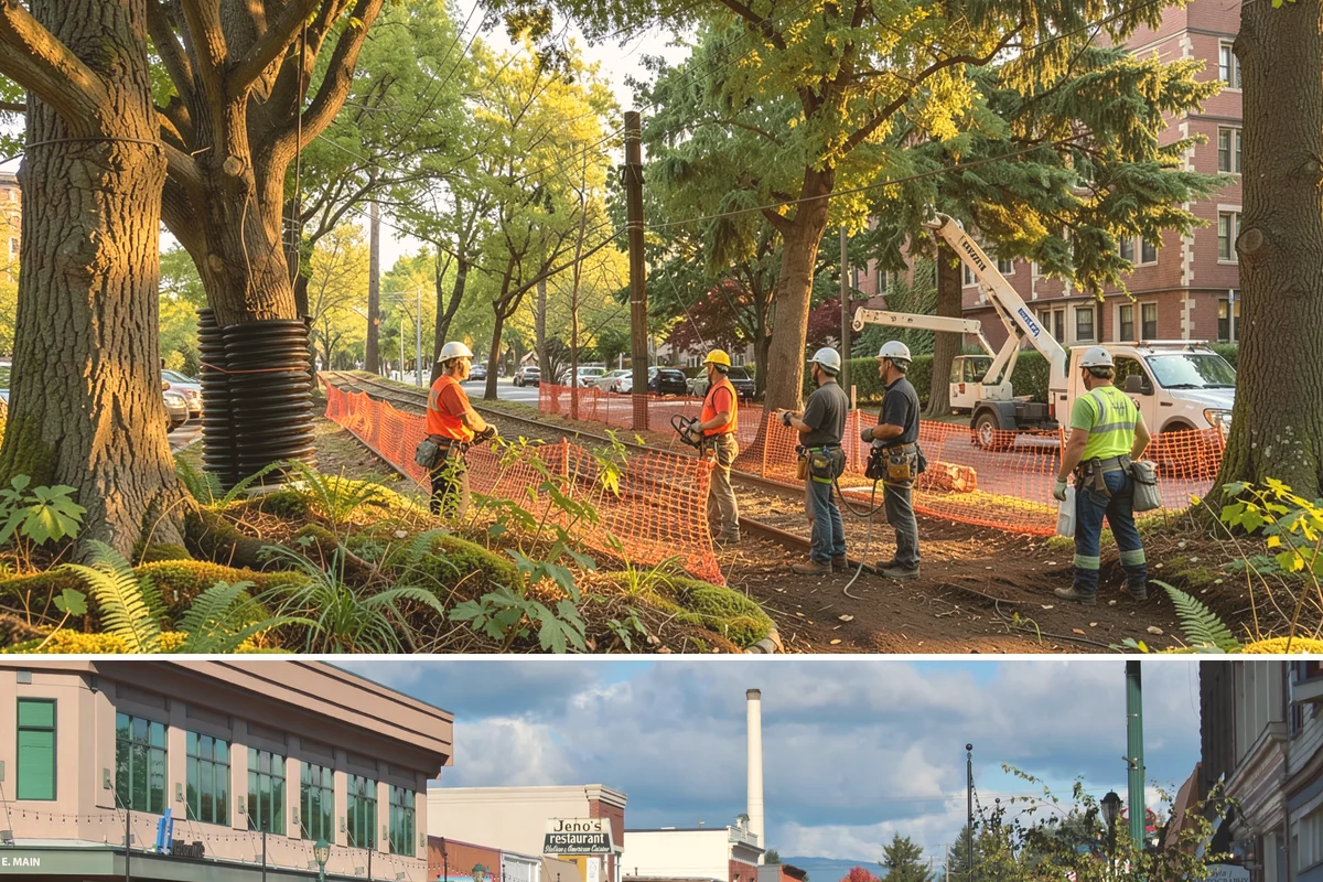 Municipal tree maintenance in Monroe, Snohomish County, WA - Work follows a recurring schedule aligned with recognized arboricultural standards to manage trees throughout all seasons in...