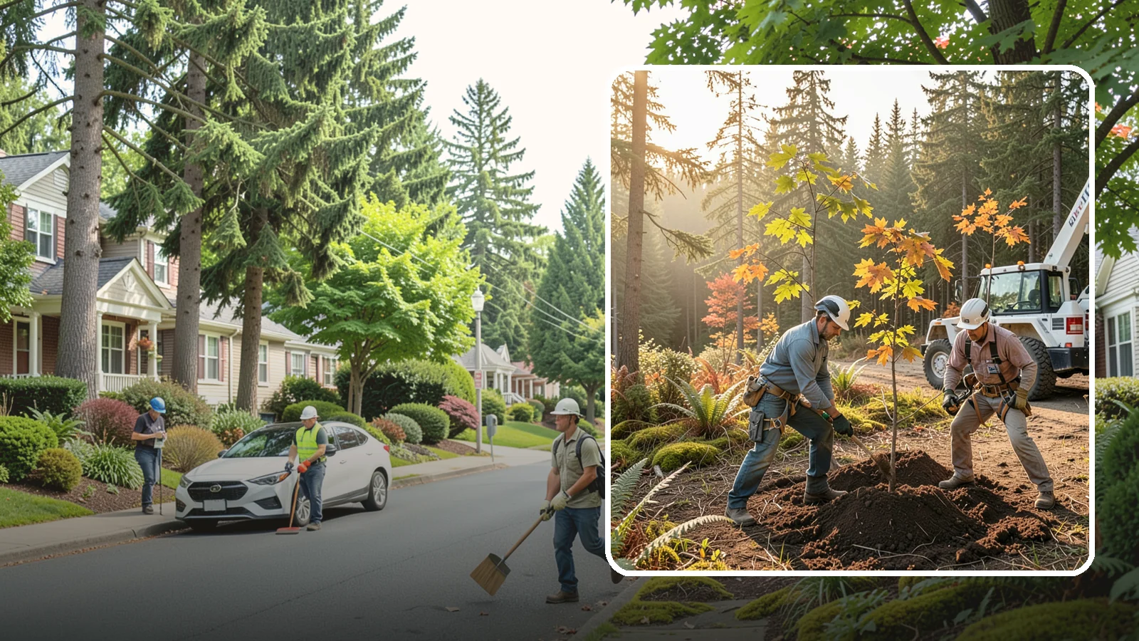 Native tree planting in Beaux Arts Village, King County, WA - The planting of species native to the region.
