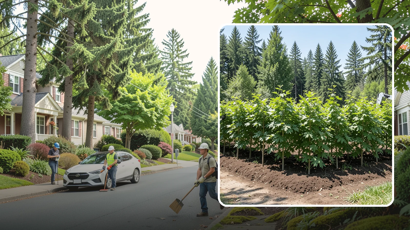 Privacy screen planting in Beaux Arts Village, King County, WA - The planting of trees to form a living screen.