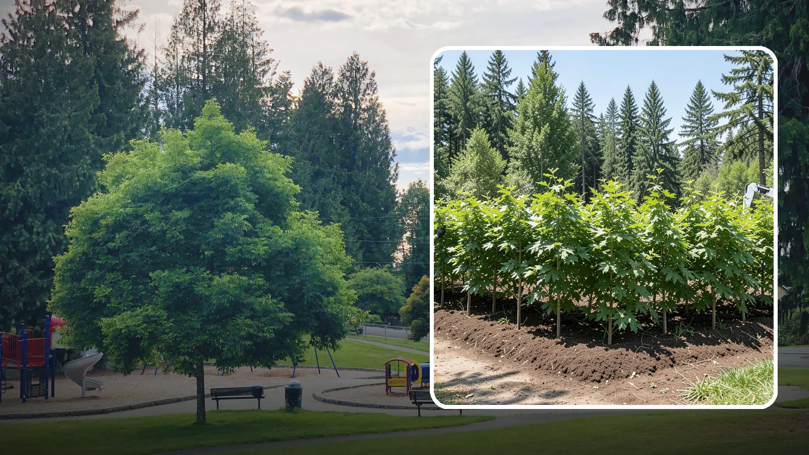 Privacy screen planting in Bonney Lake, Pierce County, WA - The planting of trees to form a living screen.