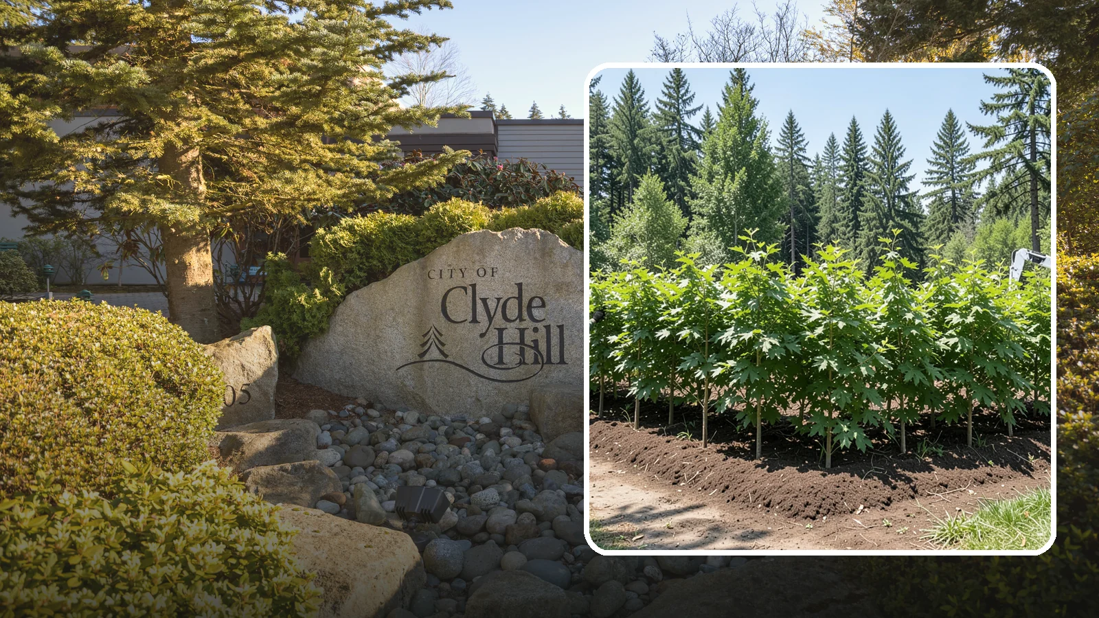 Privacy screen planting in Clyde Hill, King County, WA - The planting of trees to form a living screen.