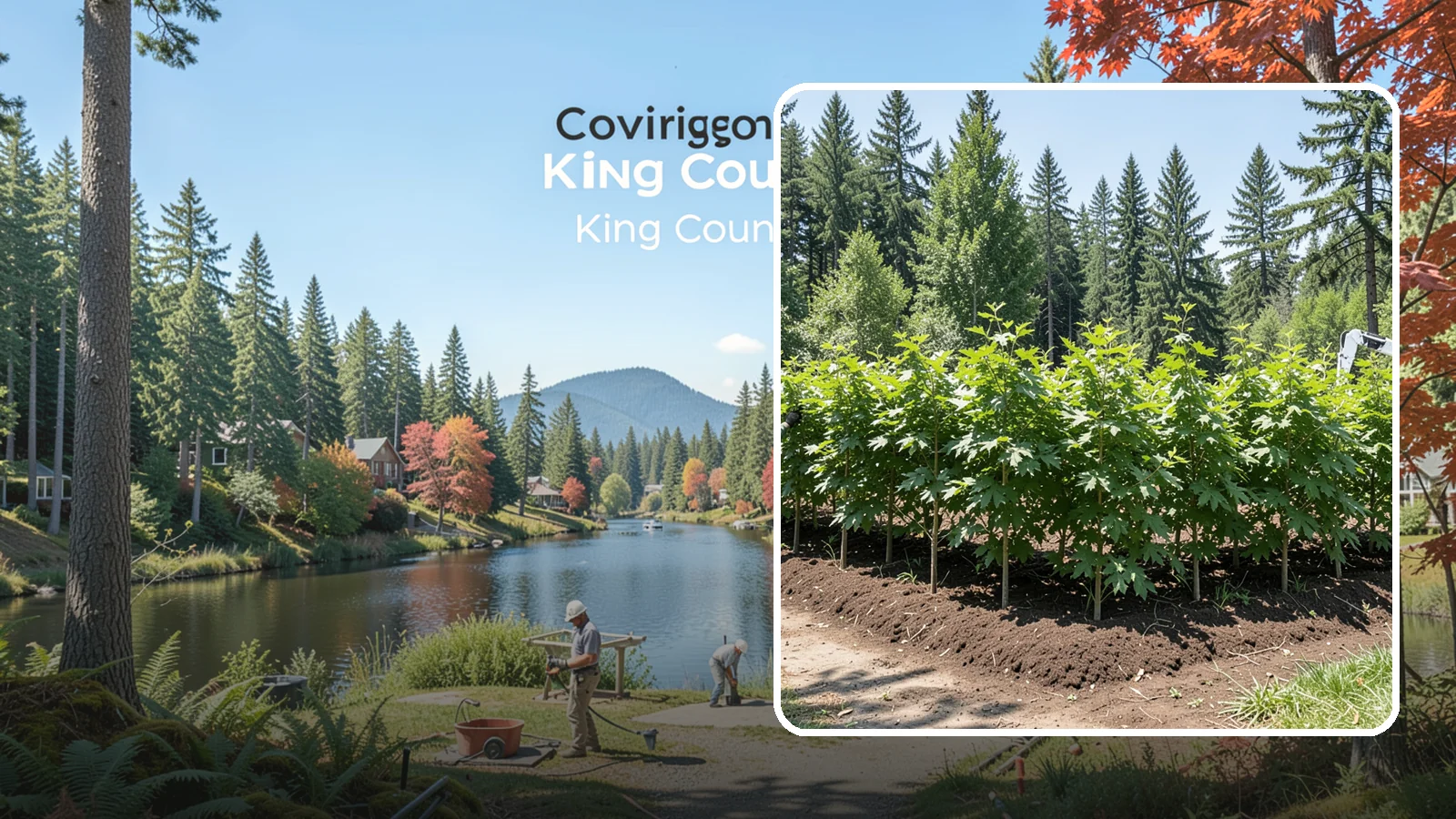 Privacy screen planting in Covington, King County, WA - The planting of trees to form a living screen.