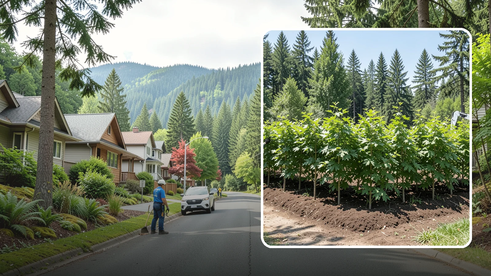 Privacy screen planting in Darrington, Snohomish County, WA - The planting of trees to form a living screen.