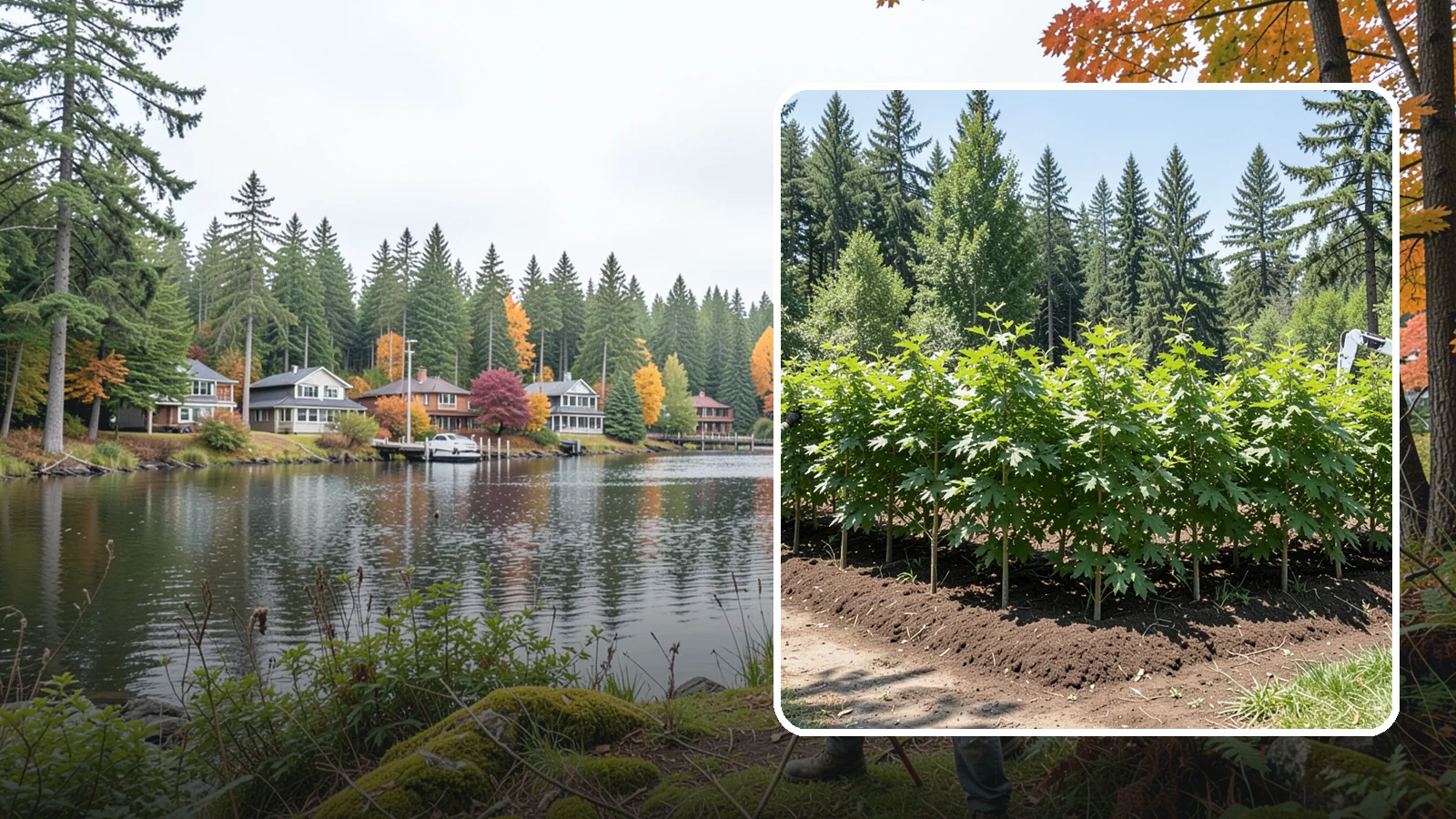 Privacy screen planting in La Conner, Skagit County, WA - The planting of trees to form a living screen.