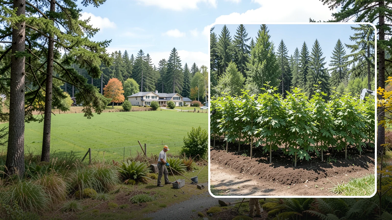 Privacy screen planting in Lyman, Skagit County, WA - The planting of trees to form a living screen.