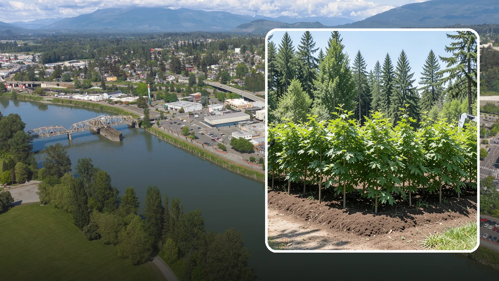 Privacy screen planting in Mount Vernon, Skagit County, WA - The planting of trees to form a living screen.