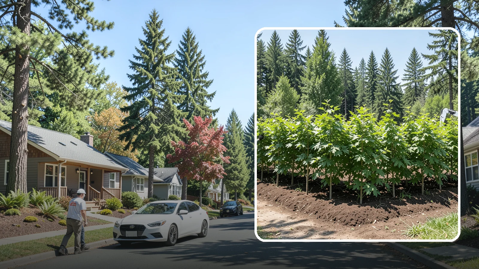 Privacy screen planting in Orting, Pierce County, WA - The planting of trees to form a living screen.