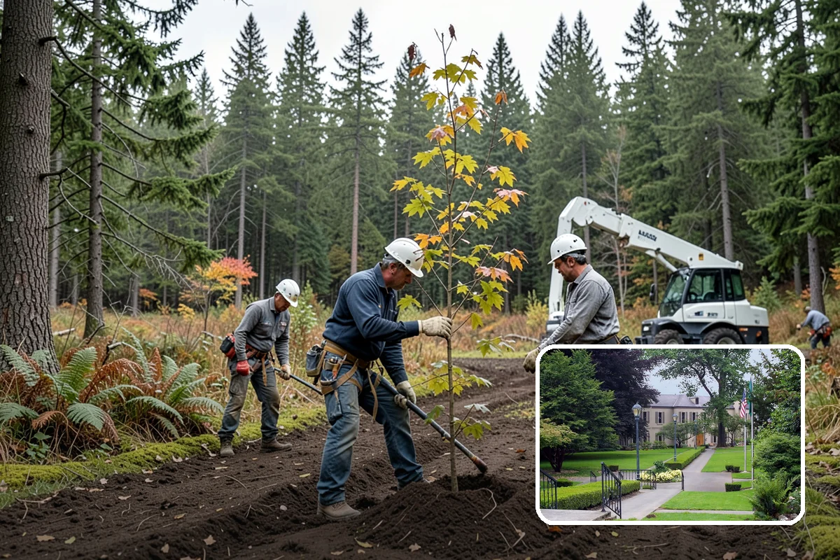 Privacy screen planting in Woodinville, King County, WA - Restores and expands tree cover