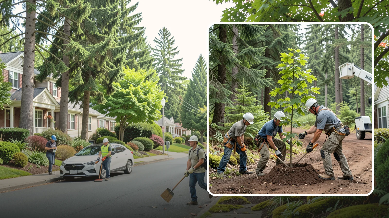 Reforestation planting in Beaux Arts Village, King County, WA - Larger-scale planting to re-establish tree cover.
