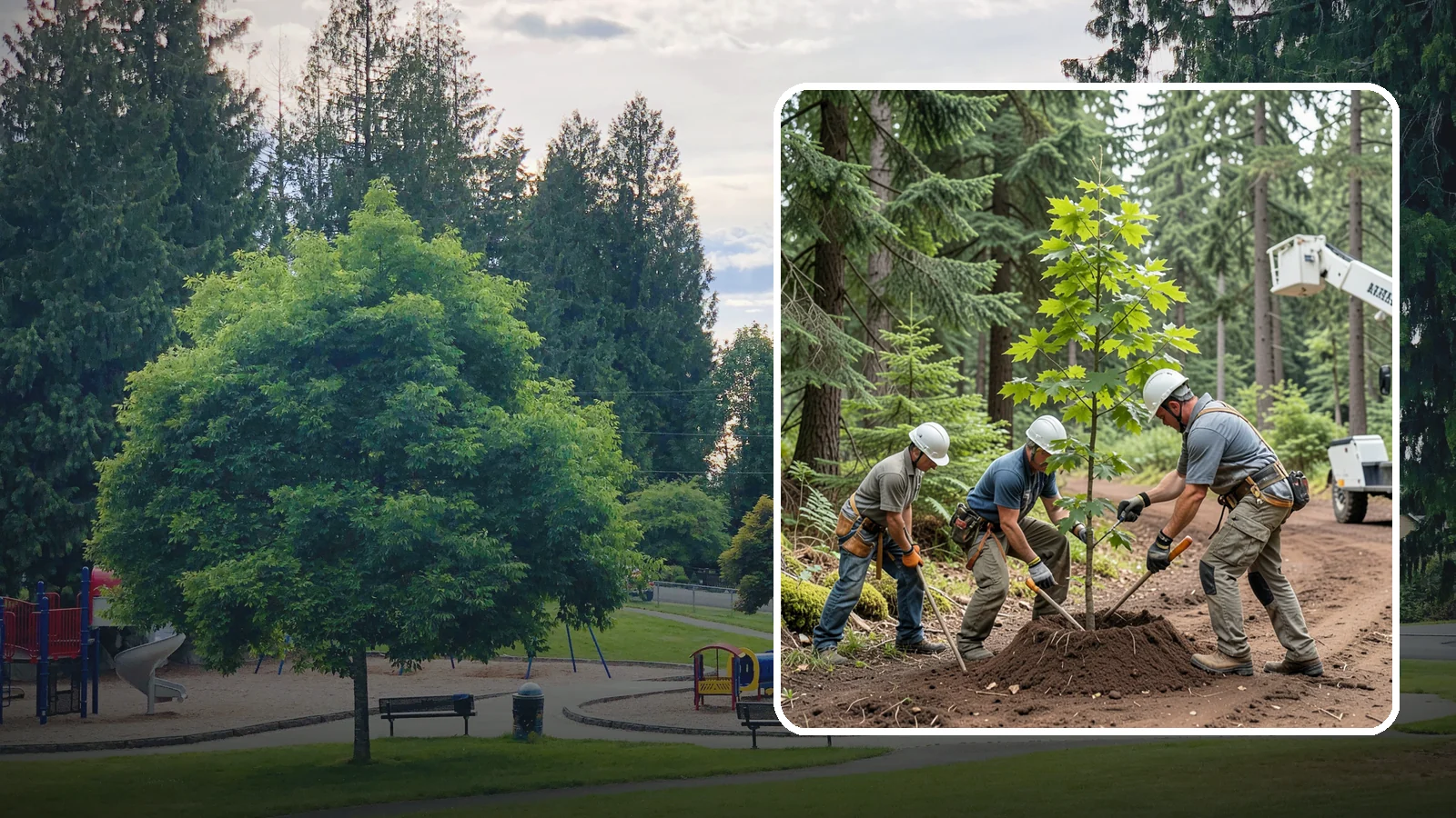 Reforestation planting in Bonney Lake, Pierce County, WA - Larger-scale planting to re-establish tree cover.