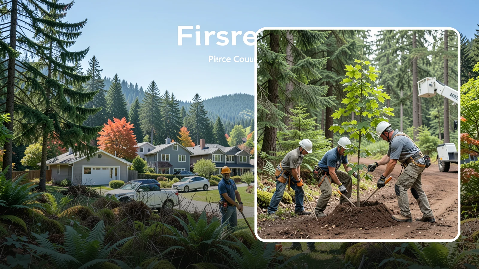 Reforestation planting in Fircrest, Pierce County, WA - Larger-scale planting to re-establish tree cover.