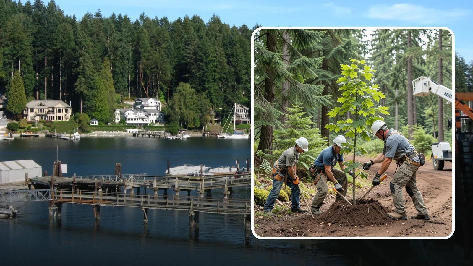 Reforestation planting in Gig Harbor, Pierce County, WA - Larger-scale planting to re-establish tree cover.