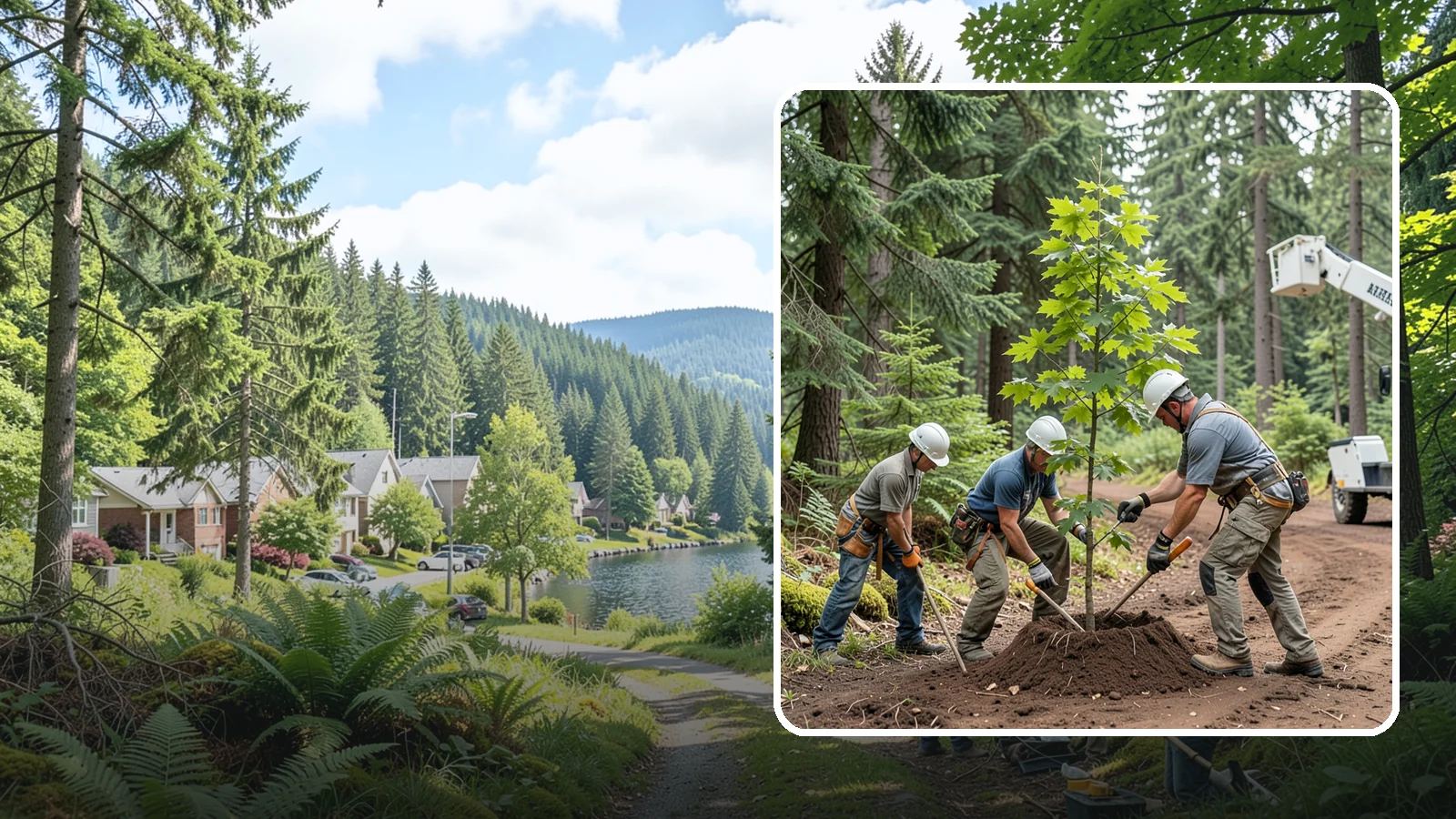 Reforestation planting in Lake Forest Park, King County, WA - Larger-scale planting to re-establish tree cover.