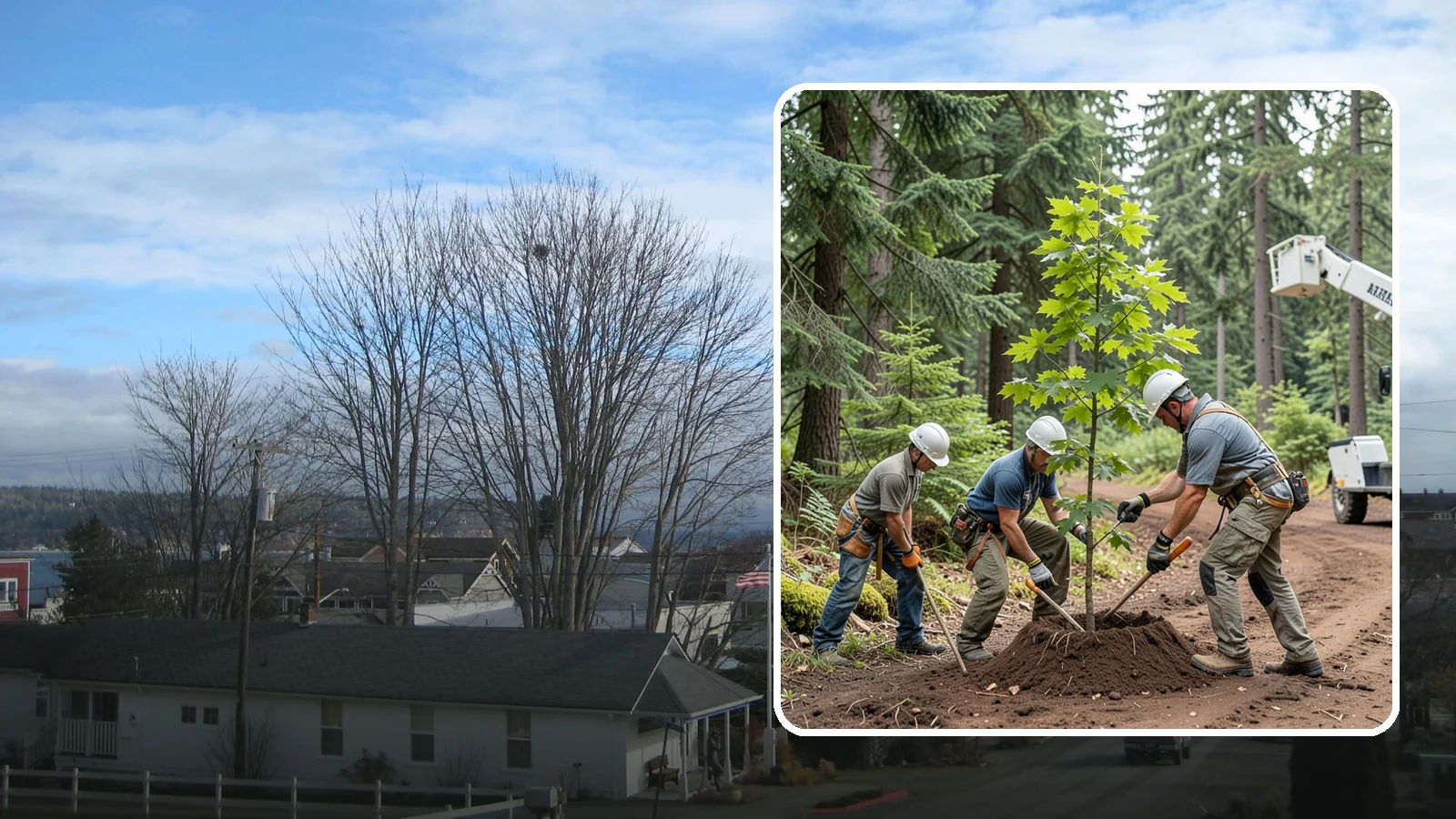 Reforestation planting in Langley, Island County, WA - Larger-scale planting to re-establish tree cover.