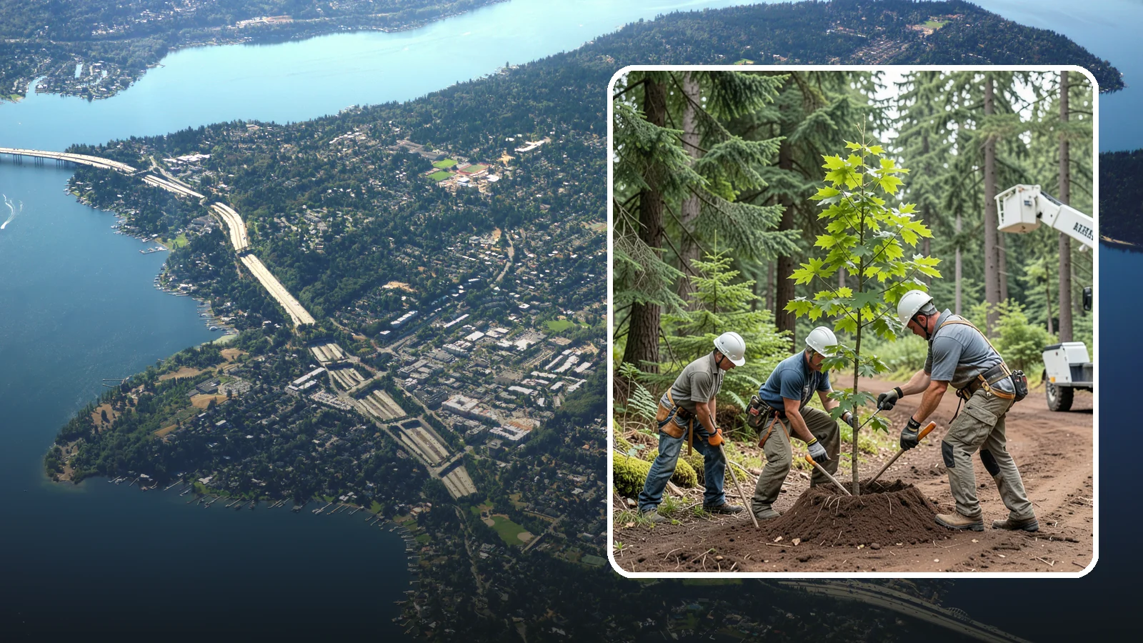 Reforestation planting in Mercer Island, King County, WA - Larger-scale planting to re-establish tree cover.