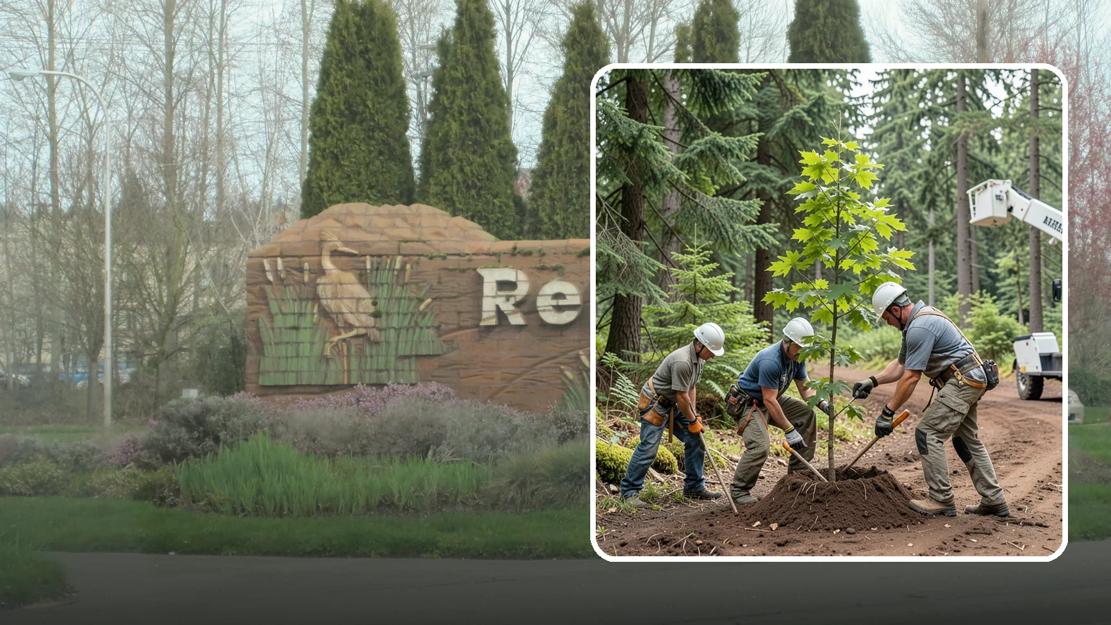 Reforestation planting in Renton, King County, WA - Larger-scale planting to re-establish tree cover.