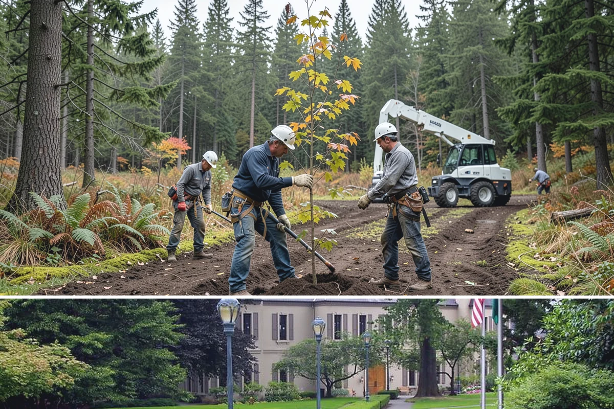 Reforestation planting in Woodinville, King County, WA - Planting is best performed during dormant seasons to minimize stress on trees in the Puget Sound climate, though specific timing...