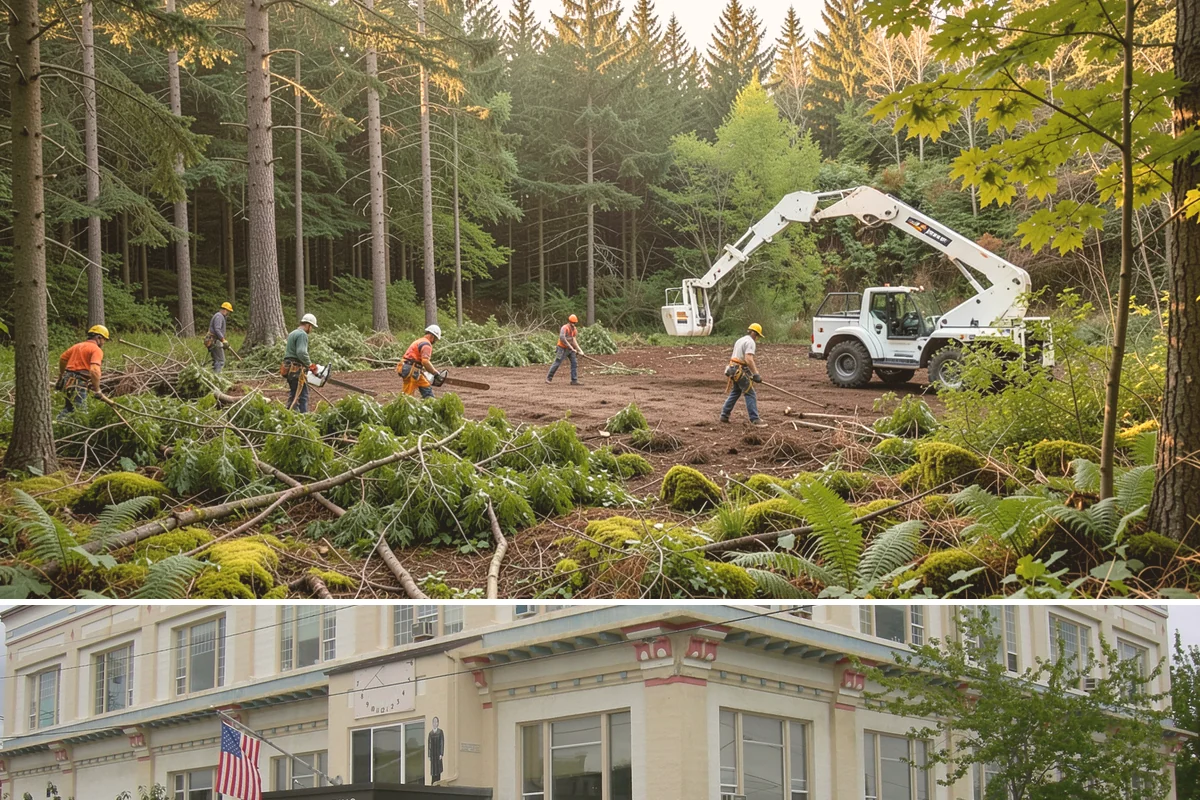 Right-of-way clearing in Anacortes, Skagit County, WA - This work can be performed year-round in Puget Sound but requires specific methods for wet or frozen ground common during winter.